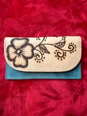Boho Hand-Burnished Floral Leather Wallet & Clutch